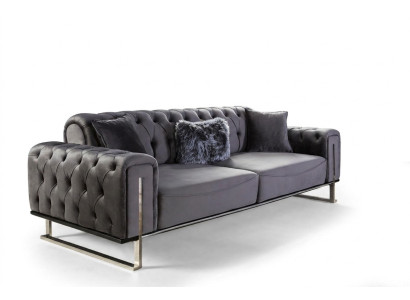 Luksusowa Sofa Chesterfield 3-osobowa Szara Podkładka Włókienniczy Kanapy