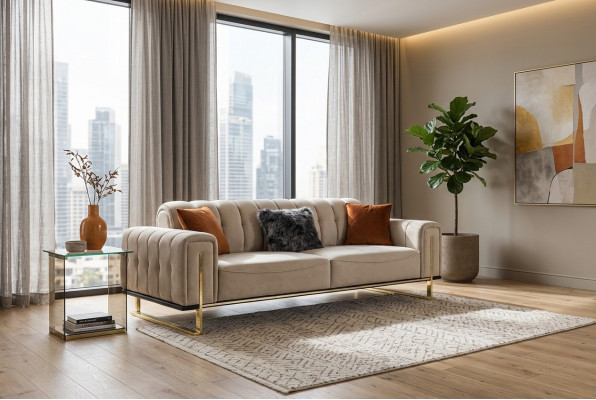 Sofa 3 miejsce do siedzenia Nowoczesne Meble Beżowy Kolor Salon Luksusowe Kanapy 240cm