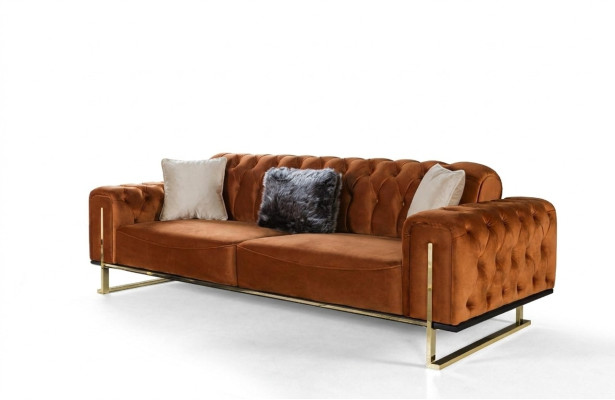 Luksusowa Sofa Chesterfield 3 - miejsce do siedzenia Brown Cognac Sofy Podkładka Włókienniczy Kanapy