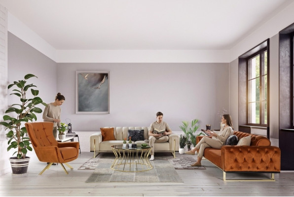 Designerski Chesterfield, 3-częściowy. Ustawić 2x 3 miejsce siedzące Sofa Fotel Nowoczesna trzyosobowa sofa