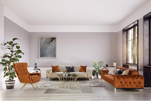 Designerski Chesterfield, 3-częściowy. Ustawić 2x 3 miejsce siedzące Sofa Fotel Nowoczesna trzyosobowa sofa