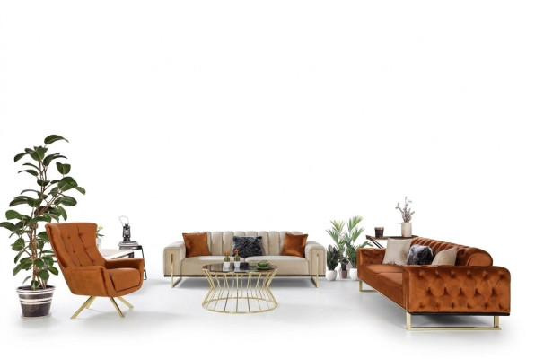 Designerski Chesterfield, 3-częściowy. Ustawić 2x 3 miejsce siedzące Sofa Fotel Nowoczesna trzyosobowa sofa
