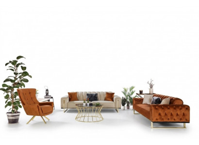 Designerski Chesterfield, 3-częściowy. Ustawić 2x 3 miejsce siedzące Sofa Fotel Nowoczesna trzyosobowa sofa