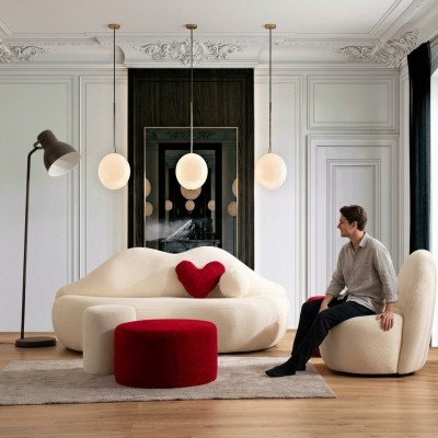 Designerska kanapa do salonu Meble 4 sztuki. 3 Siedziba Sofa I 3x Stołek