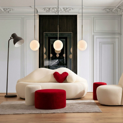 Designerska kanapa do salonu Meble 4 sztuki. 3 Siedziba Sofa I 3x Stołek