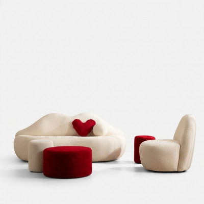 Designerska kanapa do salonu Meble 4 sztuki. 3 Siedziba Sofa I 3x Stołek