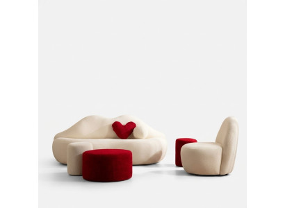 Designerska kanapa do salonu Meble 4 sztuki. 3 Siedziba Sofa I 3x Stołek
