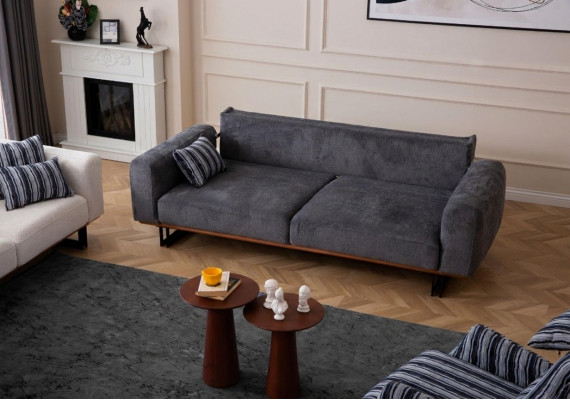Kanapa 230cm Poduszka siedziska 3 miejsce siedzące Sofa Szara Designerskie Meble Salon