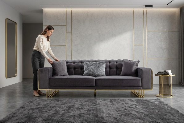sofa Luksusowe Meble Salon Stopy 240cm Kanapa Sofy Kanapy 3 miejsce do siedzenia