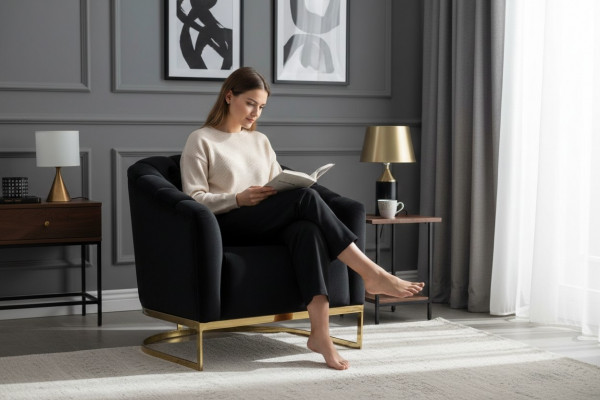 Ekskluzywne Fotel Luxury Black Elementy Stal nierdzewna Longe Club Meble