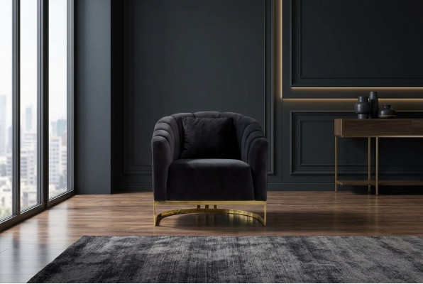 Ekskluzywne Fotel Luxury Black Elementy Stal nierdzewna Longe Club Meble