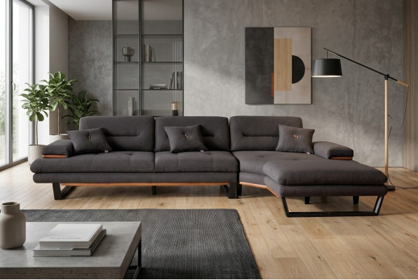 Designerska szara kanapa Narożnikowa w kształcie litery L Nowoczesne meble do salonu Zestaw narożny Sofa