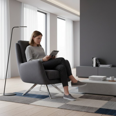 Nowoczesny fotel luksusowe meble w salonie Lounge Club designerskie szare wnętrze