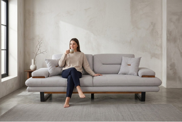Designerska Szara Sofa 3 Siedziba Nowoczesne Meble w Salonie 238cm Kanapy