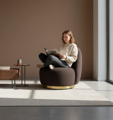 Fotel Nowoczesny Brązowy Salon Włókienniczy Luksusowy Design Meble Lounge Club