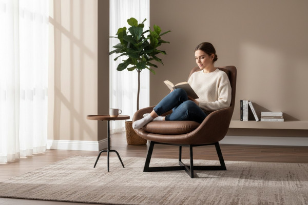 Designer Fotel 1 miejsce siedzące sztuczna skóra Couch Podkładka Fotel Design Brown