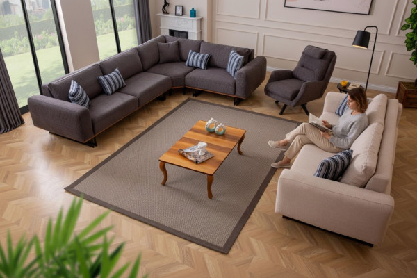 Designerski zestaw do salonu Żywy krajobraz Narożnikowa kanapa L-Shape 3 Sofa Fotel 3-częściowa