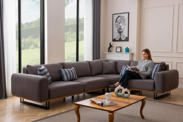 Projektant Narożnikowa kanapa L Shape Podkładka Włókienniczy Modern Brown Luxury Żywy krajobraz