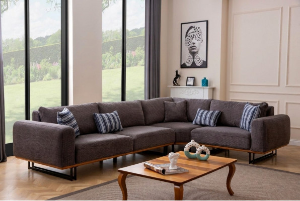 Projektant Narożnikowa kanapa L Shape Podkładka Włókienniczy Modern Brown Luxury Żywy krajobraz