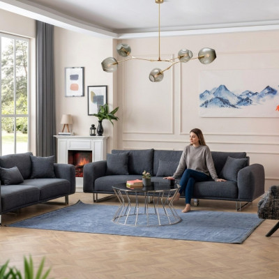 Designerski Zestaw do Salonu Zestaw sofowy 4 + 3 + 1 Siedziba Luxury Grey Żywy krajobraz