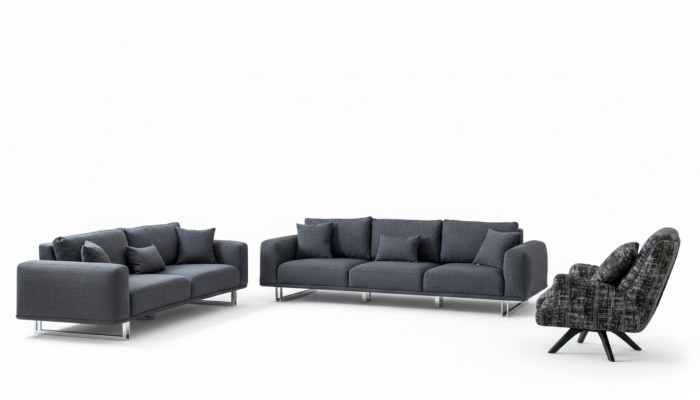 Designerski Zestaw do Salonu Zestaw sofowy 4 + 3 + 1 Siedziba Luxury Grey Żywy krajobraz