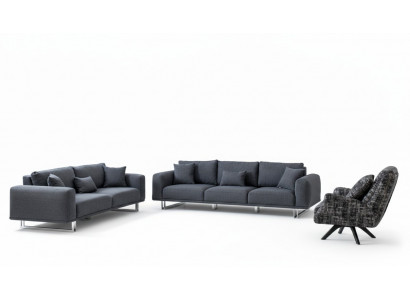 Designerski Zestaw do Salonu Zestaw sofowy 4 + 3 + 1 Siedziba Luxury Grey Żywy krajobraz