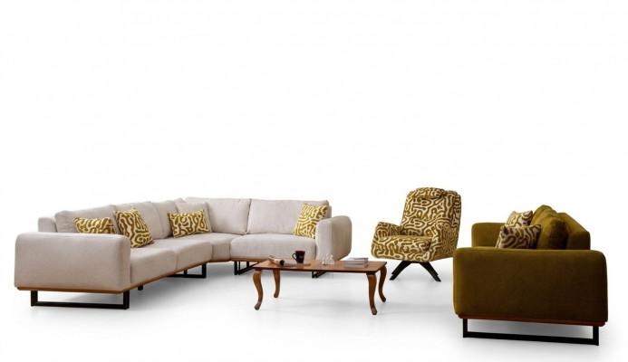 Designerski zestaw do salonu, 3 sztuki. Sofa 4+1 Siedziba Narożnikowa kanapa w kształcie litery L Modern