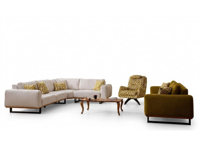 Designerski zestaw do salonu, 3 sztuki. Sofa 4+1 Siedziba Narożnikowa kanapa w kształcie litery L Modern