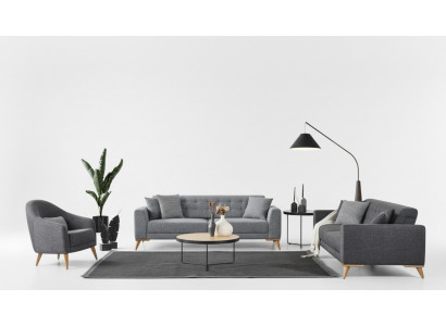 Stylowy zestaw do salonu, 3 sztuki. Luksusowe meble Szara Sofa 3+1 o nowoczesnym designie