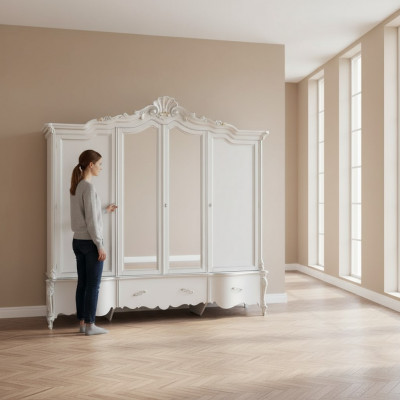 Szafa czterodrzwiowa Biała Klasyczna Solidne drewno Szafki Design
