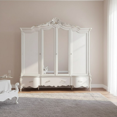 Szafa czterodrzwiowa Biała Klasyczna Solidne drewno Szafki Design