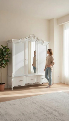 Szafa Biała Solidne drewno Meble Sypialnia Designerskie drzwi szklane