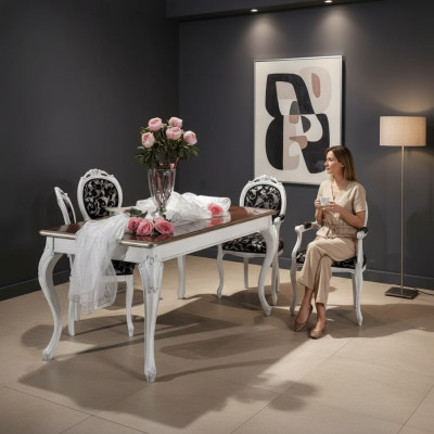 Design jadalnia meble drewniane 4x Krzesło Biały Tabela jadalnia zestaw do jadalni grupowej 5 sztuk