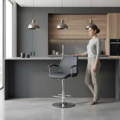Nowoczesny Szary Krzesło Designerski Stołek Barowy Metalowy Stylowy Luksusowy Meble Stołek