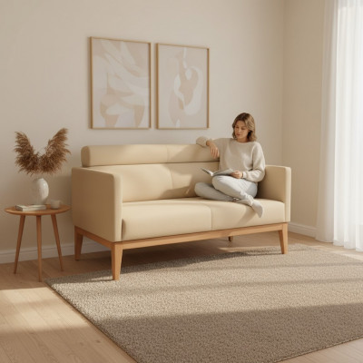 Beżowa designerska sofa biurowa 2-miejsce do siedzenia tapicerowana sztuczna skóra luksusowe kanapy