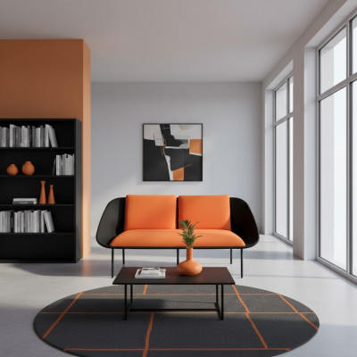 Czarny -Orange 2-miejsce do siedzenia Study Podkładka Modern Couch Włókienniczy Sofy