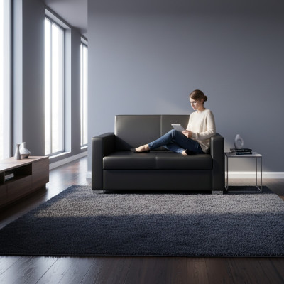 Czarna Skóra Sofa Dwuosobowa Sofa Lounge 2-miejsce siedzące Modern Club 2-osobowa