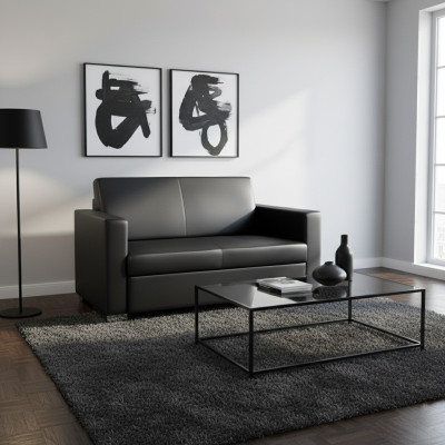 Czarna Skóra Sofa Dwuosobowa Sofa Lounge 2-miejsce siedzące Modern Club 2-osobowa