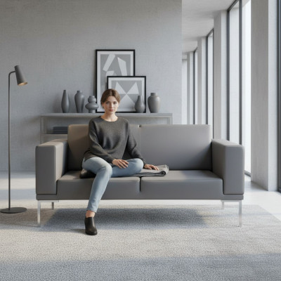 Szara styl biurowy 2-miejsce siedzeniae designerska sofa tapicerowana sztuczna skóra kanapy 2-osobowe