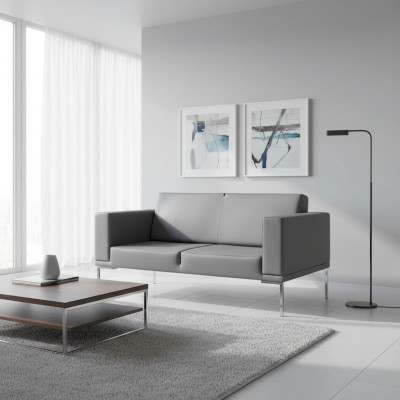 Szara styl biurowy 2-miejsce siedzeniae designerska sofa tapicerowana sztuczna skóra kanapy 2-osobowe