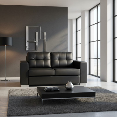 Czarny Salon 2-miejsce do siedzenia Luksusowa Skóra Relaks Kanapa Nowoczesny Design