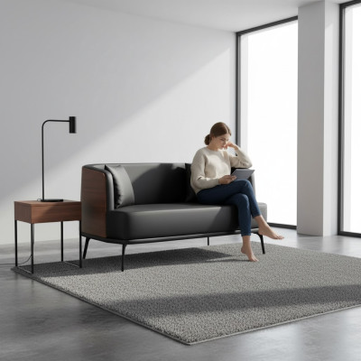 Czarny salon 2-miejsce do siedzenia Podkładka sztuczna skóra Sofa 2-osobowa Skóra Couch