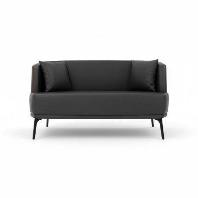 Czarny salon 2-miejsce do siedzenia Podkładka sztuczna skóra Sofa 2-osobowa Skóra Couch