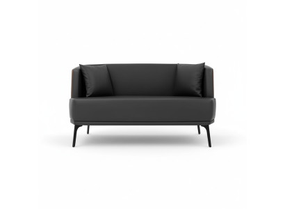 Czarny salon 2-miejsce do siedzenia Podkładka sztuczna skóra Sofa 2-osobowa Skóra Couch