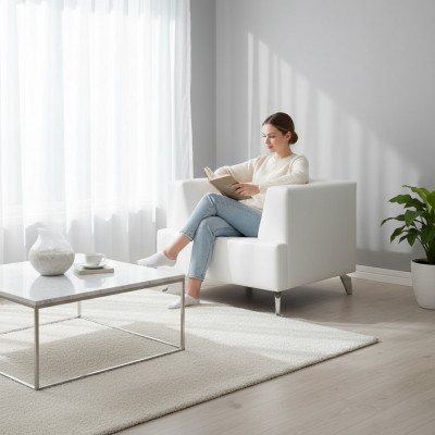 Biały Fotel TVFotel Lounge Jednoosobowy Pokój dzienny Club RelaxFotel