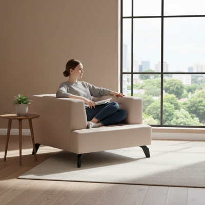Luksusowa Beżowa Skórzana Podkładka Lounge Jednoosobowa Relaks ClubFotel Style