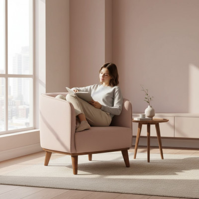 Beżowy Fotel Podkładka Salon Jednoosobowy Designer Lounge RelaxFotel