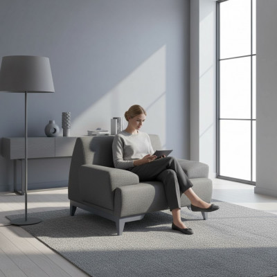Szary Designerski Fotel Nowoczesny Salon 1-miejsce siedzące Relaks PolsterFotel