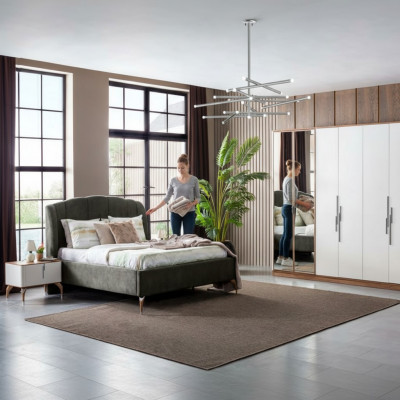 Łóżko Szare Podwójne Łóżka Nowoczesna Rama Łóżka Luksusowy Design Rama Łóżka Drewno Nowość