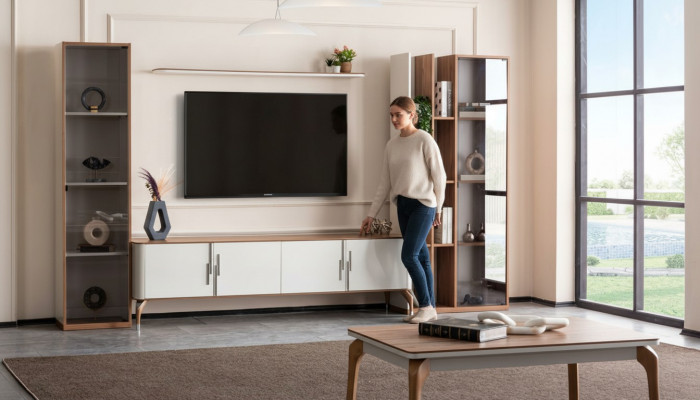 Pokój Dzienny Jednostka ścienna stojak TV Półka Luxury Design Zestaw 4 szt. Nowoczesne Meble Nowość